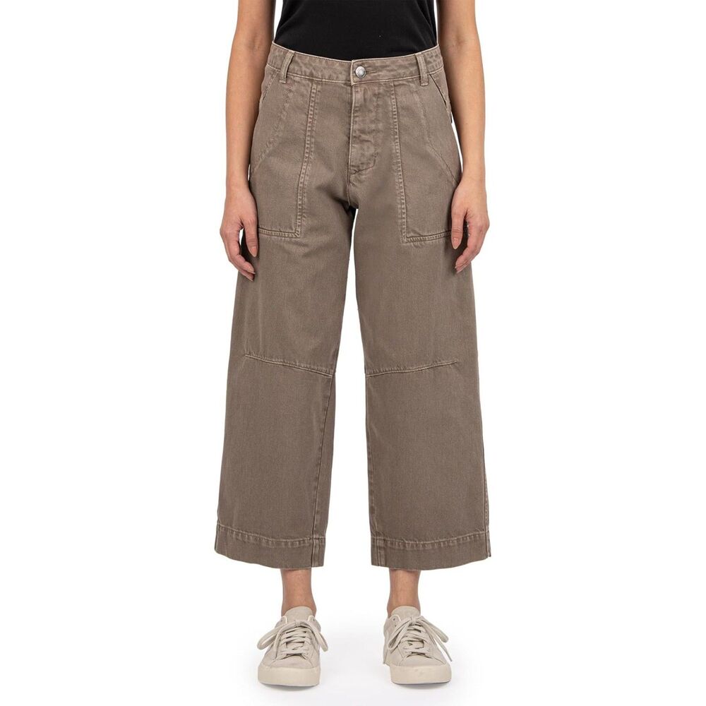 KUT FROM THE KLOTH Ashton Beige Green High Rise Utility Barrel Crop Jeans Sz 8